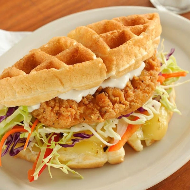 Honey Hot Chicken & Waffle Sandwich.