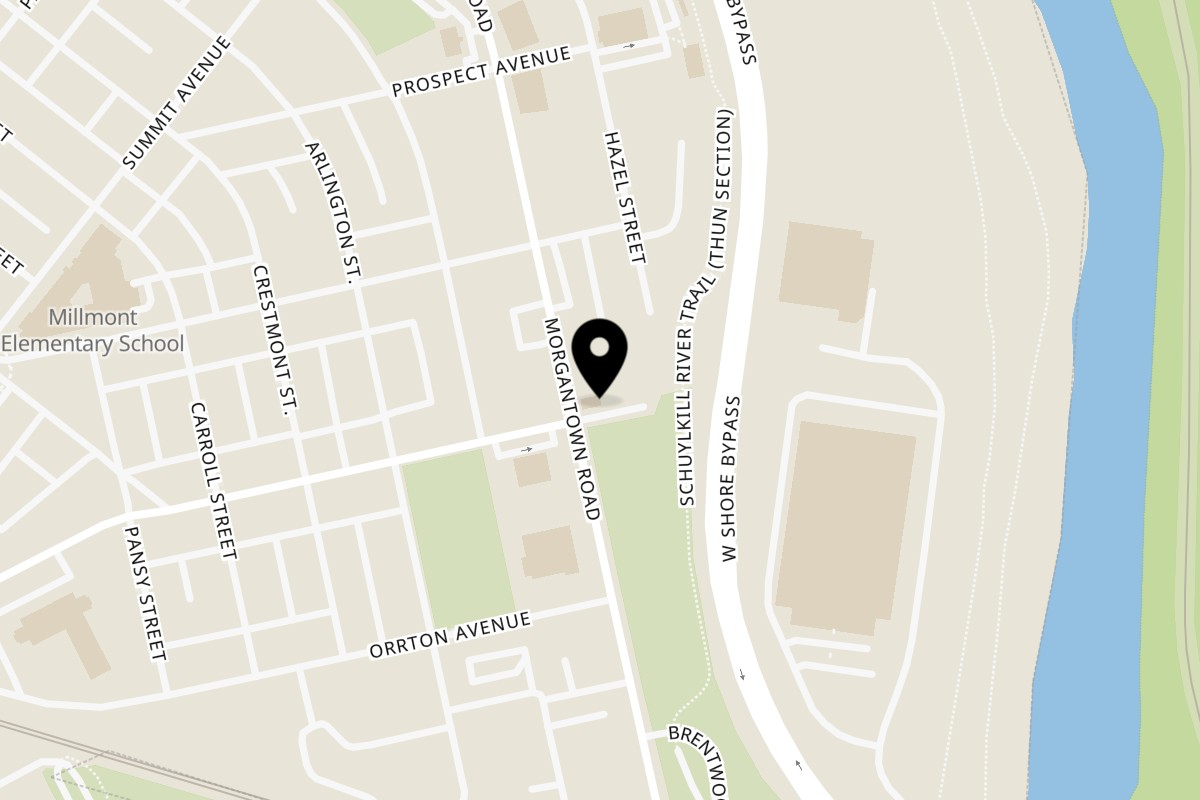 Map showing the location of Trooper Thorn's Irish Beef House on 451 Morgantown Rd in Reading